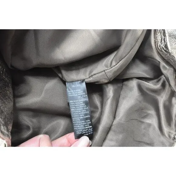 White House Black Market Champagne Metallic Leather Moto Jacket Size XL New - Picture 8 of 8